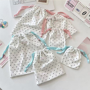 Dot-patterned Cotton Fabric Reusable Fashion Portable Dust-proof <b>Drawstring</b> <b>Bag</b> - Product Image 1