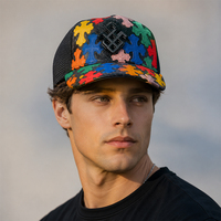 Casquettes de camionneur respirantes à visière plate, multicolores, 5 panneaux, avec logo brodé personnalisé, dos en maille, qualité supérieure, style sportif