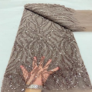 Ni. Ai 2024 mới nhất thêu đính cườm ren vải với sequins hot thời trang Pháp lưới phi Nigeria vải cho váy cưới - Product Image 1