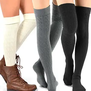 Chaussettes hautes en tricot torsadé, bottes longues, épaisses, solides, extra longues, logo personnalisé, chaussettes amples pour femmes