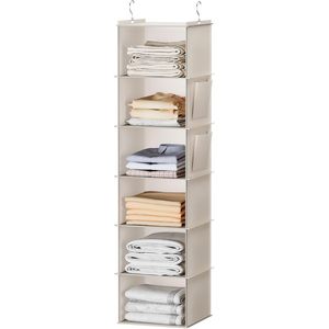 Organizador de armario colgante YoudenoVA de 6 estantes, tela no tejida beige, almacenamiento para ropa de dormitorio con bolsillos laterales - Product Image 1