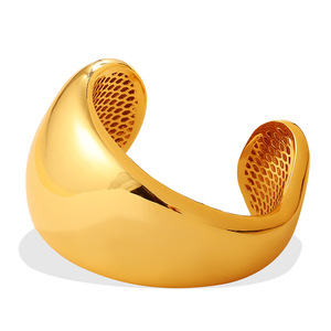 European American Trendy Gold Wide <b>Bangle</b> <b>Copper</b> Plated 18K Fashionable Open Cuff Bracelet For Women Party Jewelry - Product Image 5