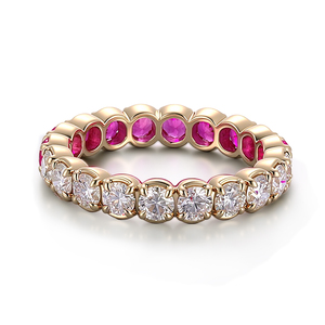 Anillo de Eternidad de Oro Real de 18k con Rubí Color Sangre de Pichón, Anillo de Eternidad Original de Dos Colores, Anillo de Boda Unisex con Diamantes Moissanite - Product Image 2