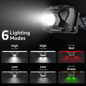 Lampe frontale LED étanche IPX4, haute luminosité, rechargeable par USB, longue portée, éclairage d'urgence pour le camping, lampe frontale d'extérieur - Product Image 5