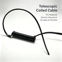 Cable Eléctrico en Espiral Negro, Cable Flexible Retráctil, Diseño Personalizado, Longitud a Medida, Uso Industrial