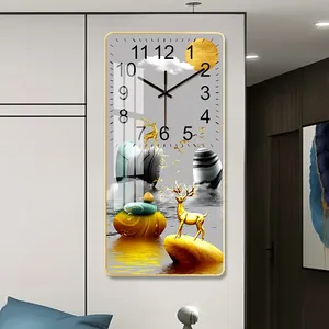 Peinture murale en verre moderne de luxe <span class=keywords><strong>sur</strong></span> le thème des animaux Art décoratif cristal en porcelaine avec <span class=keywords><strong>huile</strong></span> <span class=keywords><strong>sur</strong></span> <span class=keywords><strong>toile</strong></span> Horloge moderne à la mode - Product Image 1