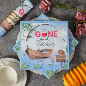 Gone Fishing Printed Paper Napkins 330mm Square Themed Party Use 20 Sheets Per Pack - Product Image 1
