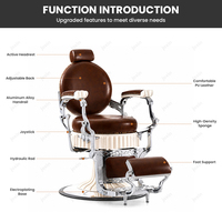 Fauteuil de barbier JOXIN avec élévateur hydraulique et accoudoirs métalliques courbés, fauteuil de barbier classique pour services de rasage traditionnels
