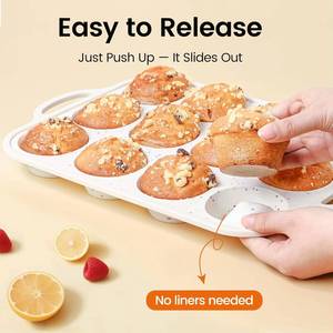MUYULINS Factory Beige 6-Cup LFGB Non-Stick BPA Free Metal Reinforced Frame Large <b>Silicone</b> Cupcake Pan American Muffin Tray - Product Image 5