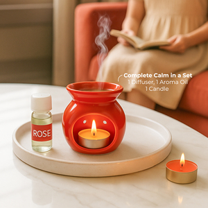 Rose Ceramic Fragrance Oil Diffuser <b>Gift</b> <b>Set</b> with Tealight <b>Candle</b> OEM Aromatherapy Home Decor and Scent Collection - Product Image 4