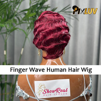 Wig rambut manusia pendek grosir untuk wanita, model Ocean Finger Wave Pixie Cut, tanpa renda, tanpa lem, dari vendor rambut manusia.