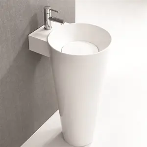 Kunden spezifisches Design Modernes Harz Weiß Boden stehend 16 Zoll Weiß Sockel Waschbecken