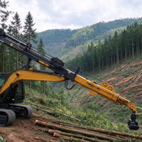 Grue forestière XUVOL à flèche télescopique de 28 m pour excavatrice de 25 tonnes, grappin à bois pour pentes et collines, machinerie forestière