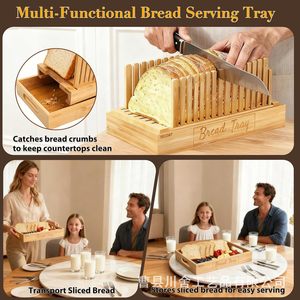 Shinobu Bamboo <b>Bread</b> Slicer Adjustable Thickness With Tray Wooden <b>Bread</b> <b>Cutter</b> For Baking Tools - Product Image 3