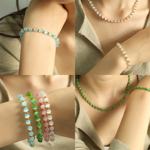 Multi Color Cat's Eye Beaded <b>Titanium</b> Steel Necklace Light Luxury Elegant Clavicle <b>Chain</b> Jewelry Unisex Fashion Set - Product Image 4