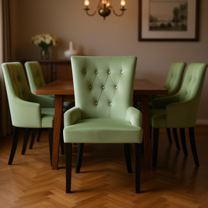 Chaise de salle à manger en velours vert clair avec accoudoirs, design moderne et contemporain, pieds en bois, mobilier pour la maison - Product Image 2