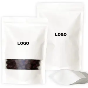 Custom Packaging Printing Resealable Matte Zip Lock Plastic Stand Up Bag With Window White Mylar Bags