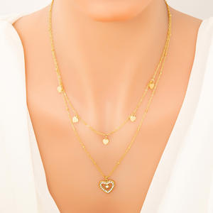 Collar con Colgante de Corazón de Acero Inoxidable, Diseño Multicapa con Incrustaciones, Joyería para Regalo de Amor - Product Image 4