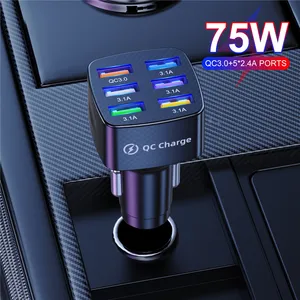 Cargador de coche de carga rápida de 75W 15A con 6 puertos USB enchufe QC 3,0 adaptador de coche cargador LED USB para Xiaomi Samsung Huawei