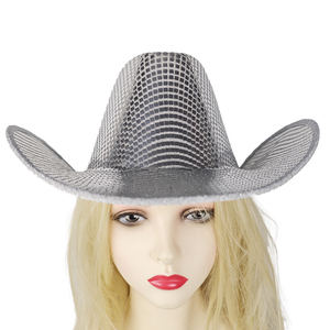 Sombrero Vaquero Plateado con Lentejuelas Brillantes, Accesorio <span class=keywords><strong>de</strong></span> Disfraz para Festivales, Fiestas, Moda Y2K, Accesorios para Actuaciones, Estilo Occidental, Discoteca - Product Image 2