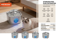 Fontaine à eau pour chat en acier inoxydable DRH Manufacturer, fontaine automatique pour animaux de compagnie, distributeur d'eau pour chien avec filtres de remplacement