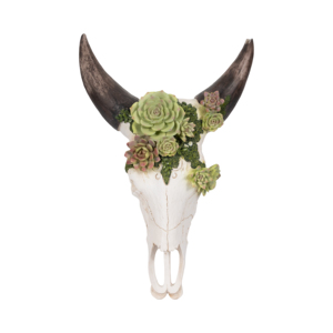 Décoration murale en forme de crâne de taureau avec plantes succulentes pour chambre à coucher, salon, bureau, entrée, couloir - Product Image 1