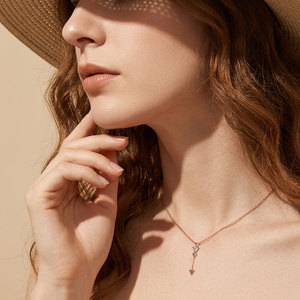 High Quality Wholesale Triangular Geometric Design Necklace Jewelry 18K <b>Solid</b> Rose <b>Gold</b> Real Natural Diamonds <b>Pendant</b> Necklace - Product Image 3