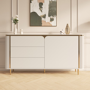 <span class=keywords><strong>Buffet</strong></span> de luxe moderne et léger en <span class=keywords><strong>bois</strong></span> massif et pierre avec 2 étagères et 3 tiroirs en acier inoxydable Meuble de rangement pour le salon - Product Image 1