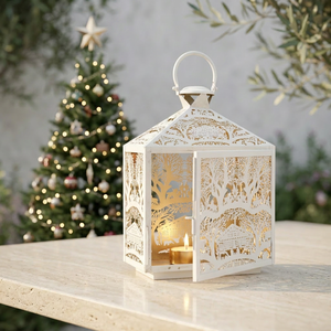 Portavelas Moderno 2026 de Metal Blanco con Diseño Navideño para Decoración del Hogar - Product Image 1
