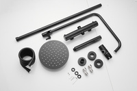 Ensemble de douche thermostatique noir mat avec mitigeur 3 fonctions, pommeau de pluie et douchette, réglable en hauteur, pour salle de bain