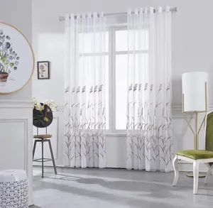 White Tulle Curtains For Living Room Decoration Modern Leaves Embroidered Sheer Voile Kitchen Sheer Curtain
