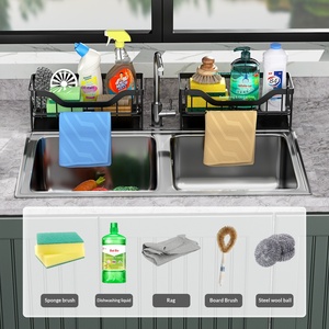Support de <span class=keywords><strong>rangement</strong></span> mural sans perçage pour évier de cuisine en métal, organisateur de comptoir pour éponges et chiffons – Offre Spéciale - Product Image 2
