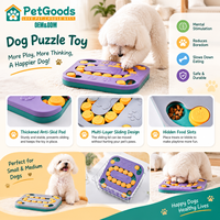 Planche de puzzle carrée en plastique pour chien, 12 couvercles coulissants en forme d'os, distributeur interactif de friandises, antidérapant, durable, jouet de stimulation mentale pour