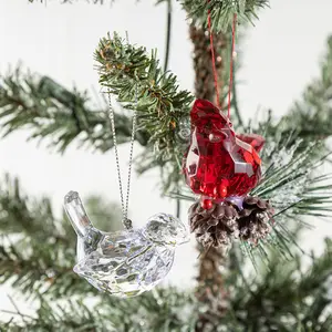 Regalo de Navidad Cono de pino acrílico con agujas de pino Pájaro rojo Colgante de Navidad Pájaro transparente Para adorno de Navidad