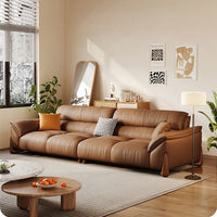 Canapé Maxky de luxe léger italien, salon, cuir de vachette de première qualité, style moderne minimaliste, crème, rangée droite, grand canapé français