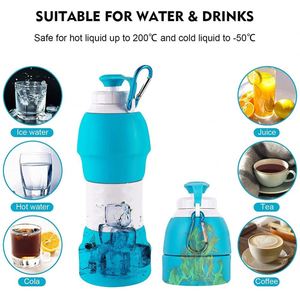 Bouteille d'eau pliable en silicone platine de qualité alimentaire personnalisée de 580 ml, sans BPA, gobelet de sport pliable avec mousqueton - Product Image 2