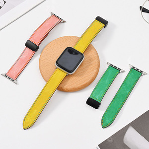 YUNSEหรูหราของแท้หนังแม่เหล็กหัวเข็มขัดiWatch Band Vintage Watchbandสําหรับสมาร์ทSeries 6 <span class=keywords><strong>7</strong></span> 8 SE Ultraสายนาฬิกา - Product Image 1