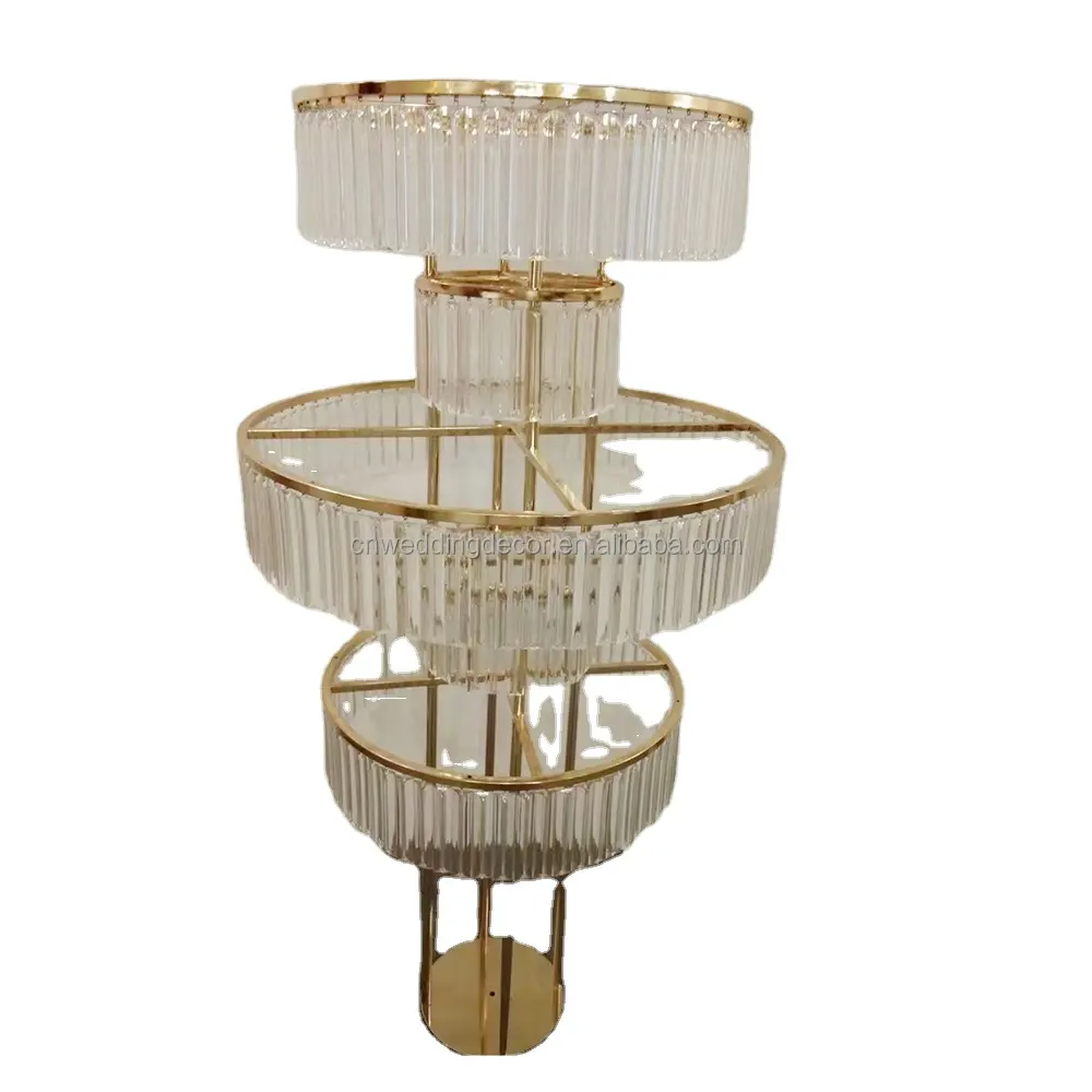 Cristal frisado Big Gold moderno redondo Alto Flower Stand 5 Tiered Artificial Flower Stand Evento Tabela Decoração