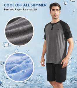 Archy男士凉爽夏季睡衣短袖人造丝竹睡衣套装配亨利领针织丝绸休闲服 - Product Image 4