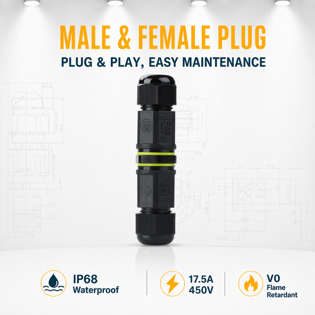 IP68 Waterproof Connector with Male Female Plug Screw Locking 2Pin 3Pin Copper Contact for Wiring in Humid Environments