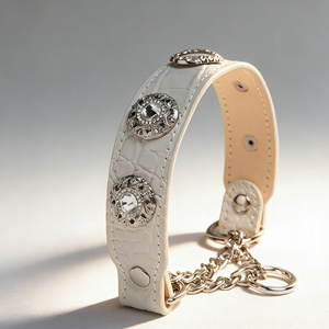 Collar de Perro con Cadena en P de Piel Sintética Suave - Elegantes Accesorios Blancos para Mascotas para Bodas, para Bichón, Westie, <span class=keywords><strong>Schnauzer</strong></span>, Venta al por Mayor - Product Image 4