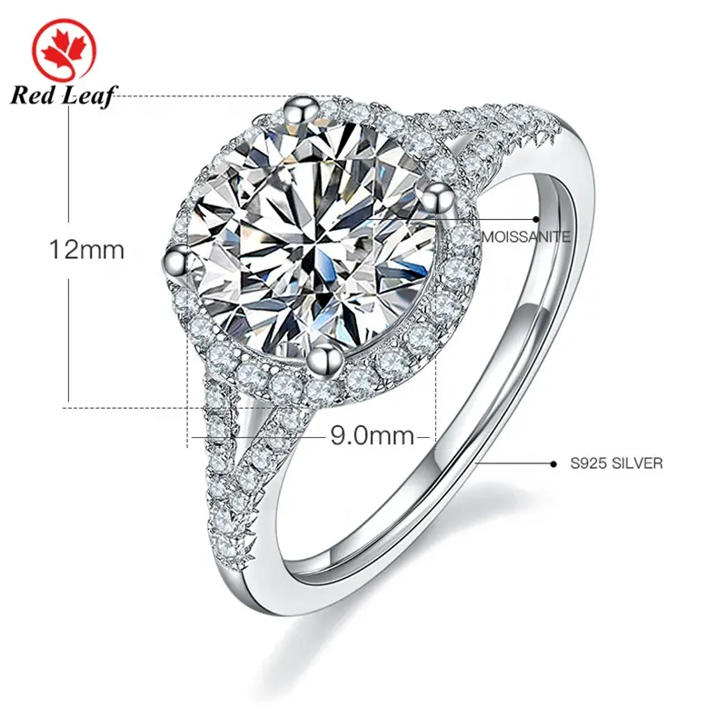 Redleaf Jewelry Custom 925 Sterling Silver Wedding Engagement Diamond Moissanite Ring