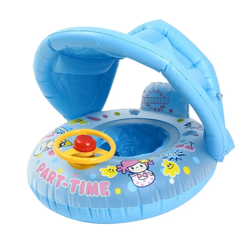 Baby Swimming Float With Sunshade Inflatable Kids Swim Pool Ring Swim Aid Float
