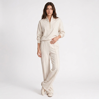 Ensemble de survêtement décontracté deux pièces pour femme : sweat-shirt court à col zippé et pantalon large