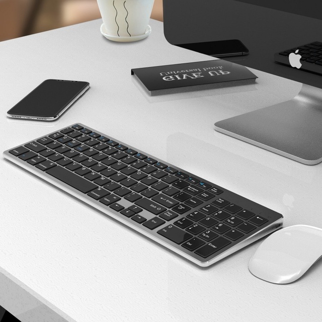 Aluminum Alloy Slim Wireless Keyboard Rechargeable Low Profile Scissor Switch Keyboard for Laptop Mac