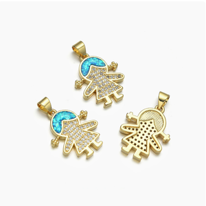 YH2056 Ciondoli per Bambini Placcati in <span class=keywords><strong>Oro</strong></span> 18K con Opale e Micro Pavé di Zirconi CZ, Charm per Ragazzi e Ragazze per Creazione di Gioielli - Product Image 3