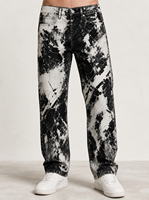 Pantalon en jean tissé pour femme, coupe droite, taille mi-haute, ample, respirant, tie-dye, délavé aux enzymes, gaufré et effet usé