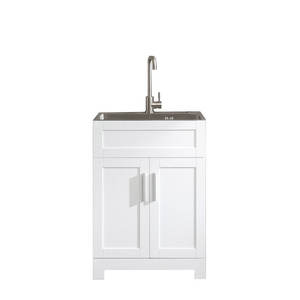Tocador de baño de PIE BLANCO moderno, puerta con acabado lacado, cuerpo de MDF, espejo de cobre cerámico, ropa resistente al agua - Product Image 1