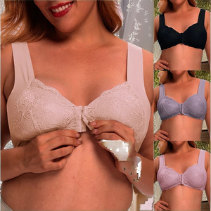 Sujetador sin aros transpirable de talla grande para mujer, con espalda de encaje, copas 3/4 removibles, cierre frontal y tirantes ajustables, tipo top sin costuras para uso diario. - Product Image 2