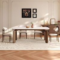 Ensemble de table à manger au design moderne et simple, avec plateau en dalle de roche et pieds en bois, 6 places, pour la maison et l'hôtellerie, vente en gros économique et créative